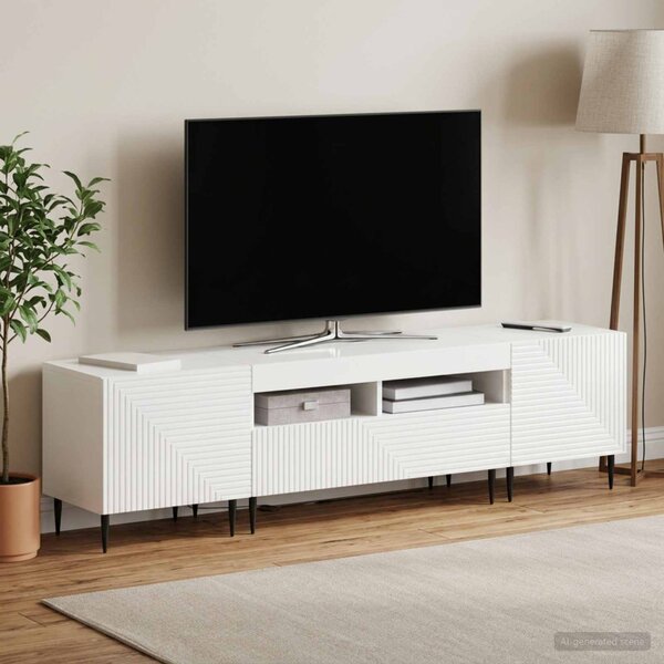 3 darabos LED TV szekrény Magasfényű Fehér Szerelt Fa