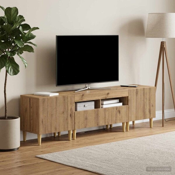 3 darabos LED TV szekrény ARNHEM 3 db Kézműves Tölgy Szerelt Fa