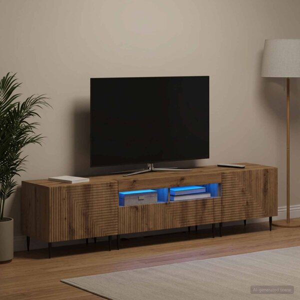 3 darabos LED TV szekrény Kézműves Tölgy Szerelt Fa