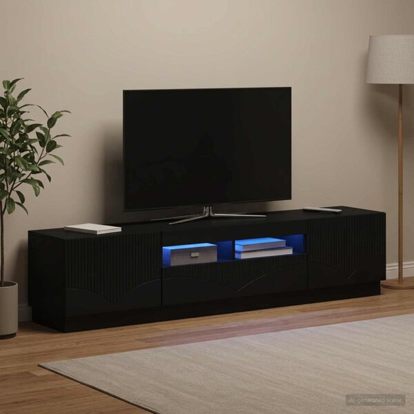 LED TV szekrény HOORN 3 db Fekete Szerelt Fa