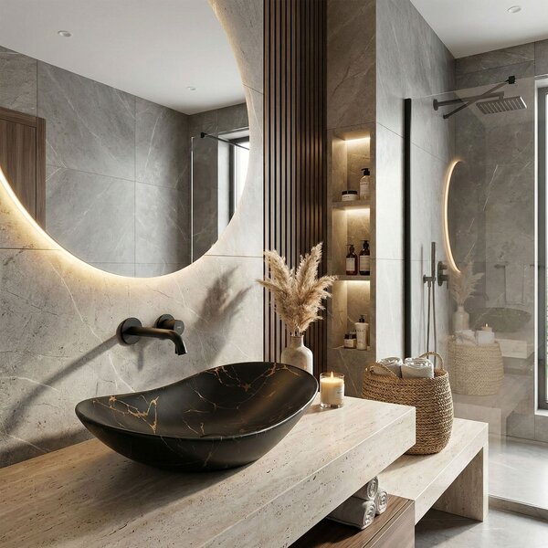 REA Royal Marble 60 asztali mosdó, 61 x 36 cm, fekete, REA-U7478
