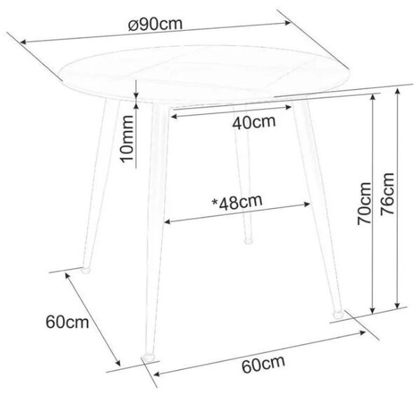 Kerek étkezőasztal RION 90 cm kerámia asztallappal, fehér márvány