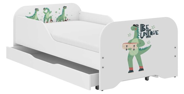 MIKI gyerekágy 140x70cm matraccal és ágyneműtartóval - Dino Utazás