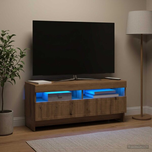 LED TV szekrény EDE 100 x 35 x 43 cm Kézműves Tölgy Szerelt Fa