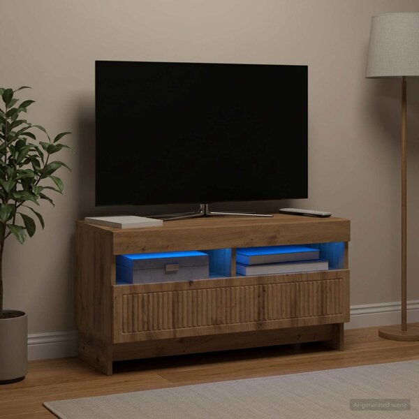 LED TV szekrény ALKMAAR 81 x 35 x 43 cm Kézműves Tölgy
