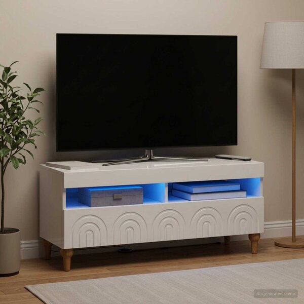 LED TV szekrény ALKMAAR 100 x 35 x 43 cm Magasfényű Fehér