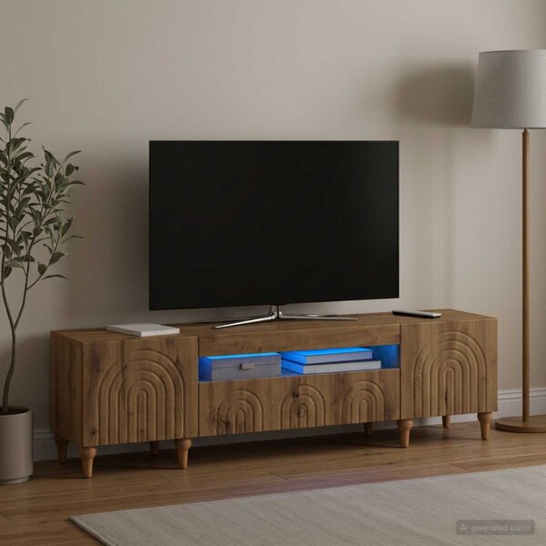 LED TV szekrény ALKMAAR 153 x 35 x 43 cm Kézműves Tölgy