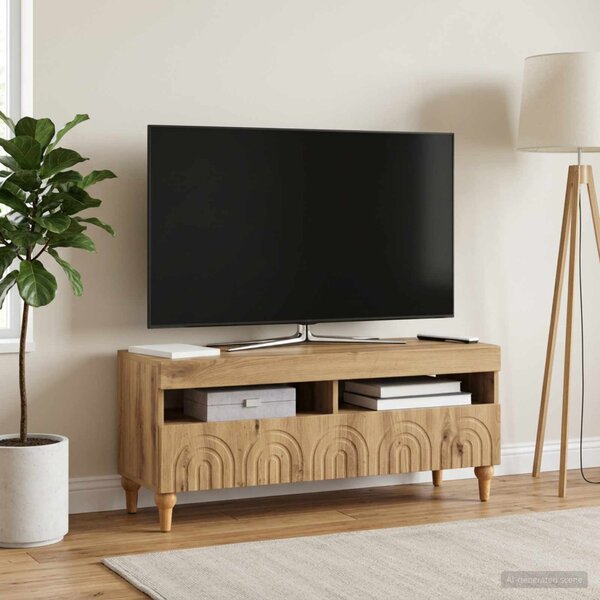 LED TV szekrény ALKMAAR 100 x 35 x 43 cm Kézműves Tölgy
