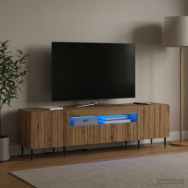 LED TV szekrény ZWOLLE 153 x 35 x 43 cm Kézműves Tölgy