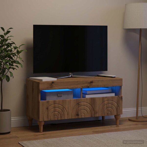 LED TV szekrény ALKMAAR 81 x 35 x 43 cm Kézműves Tölgy