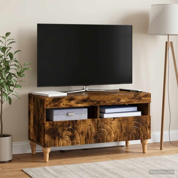 LED TV szekrény ALKMAAR 81 x 35 x 43 cm Füstös Tölgy Szerelt Fa