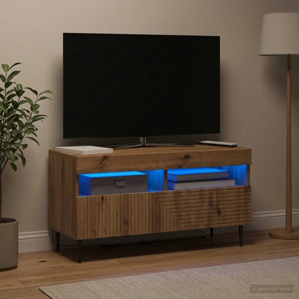 LED TV szekrény HAARLEM 81 x 35 x 43 cm Kézműves Tölgy