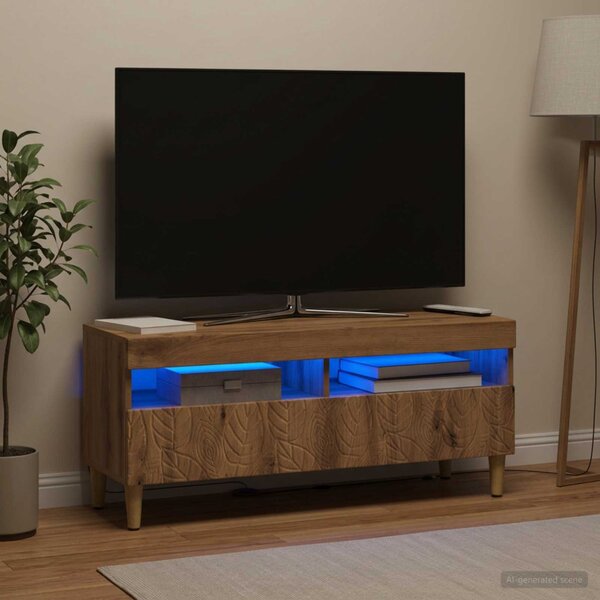 LED TV szekrény Kézműves Tölgy Szerelt Fa