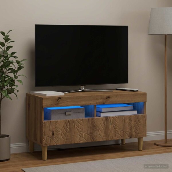 LED TV szekrény Kézműves Tölgy Szerelt Fa