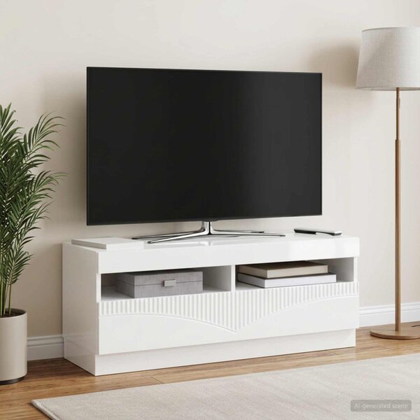 LED TV szekrény Magasfényű Fehér Szerelt Fa