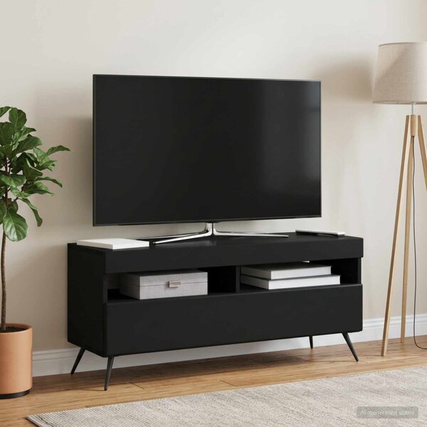 LED TV szekrény Fekete Szerelt Fa