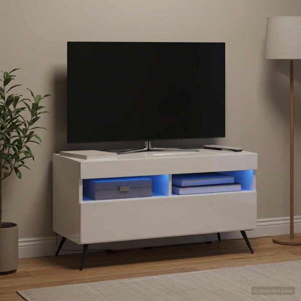 LED TV szekrény BREDA Magasfényű Fehér Szerelt Fa