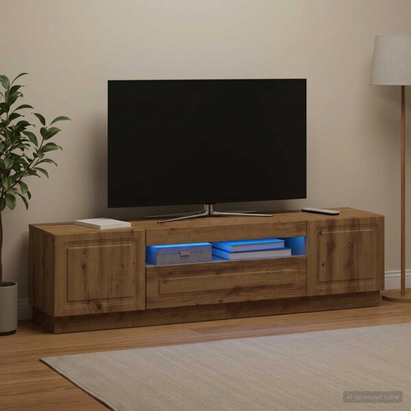 LED TV szekrény Kézműves Tölgy Szerelt Fa