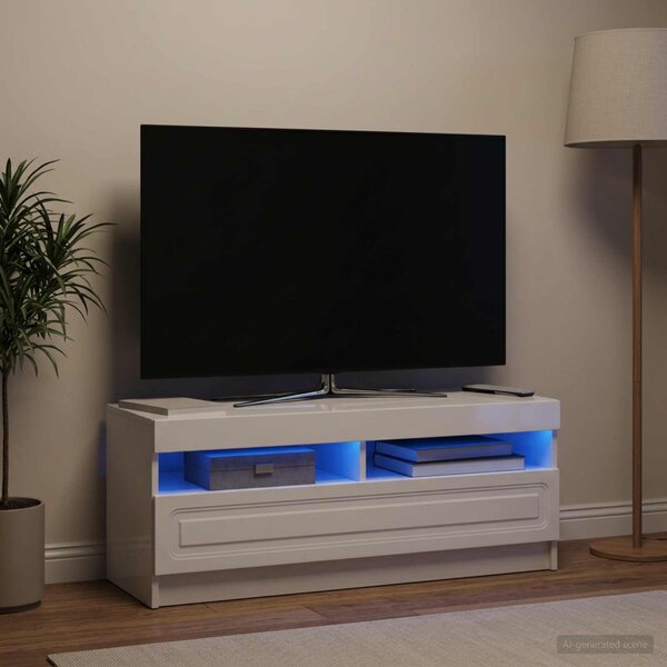 LED TV szekrény Magasfényű Fehér Szerelt Fa