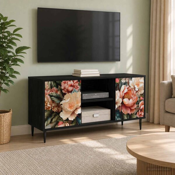 TV szekrény BORNE 102 x 33 x 51 cm Fekete Tölgy Szerelt Fa