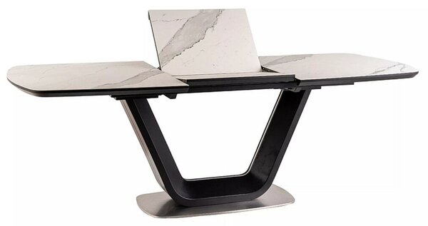 Armani Ceramic Kiterjeszthető Étkezőasztal - Fehér Márvány Hatású/Fekete Matt - 160(220)x90 cm