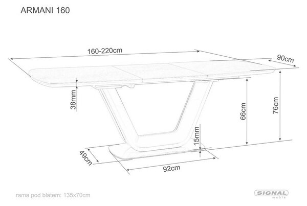 Armani Ceramic Kiterjeszthető Étkezőasztal - Fehér Márvány Hatású/Fekete Matt - 160(220)x90 cm