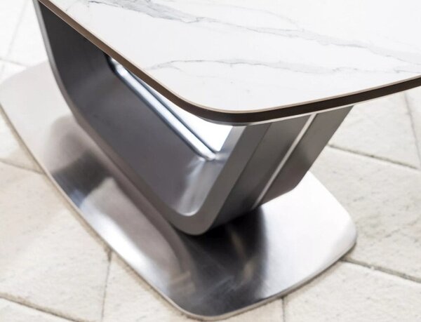 Armani Ceramic Kiterjeszthető Étkezőasztal - Fehér Márvány Hatású/Fekete Matt - 160(220)x90 cm