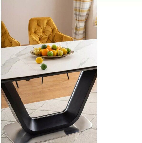 Armani Ceramic Kiterjeszthető Étkezőasztal - Fehér Márvány Hatású/Fekete Matt - 160(220)x90 cm
