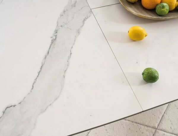 Armani Ceramic Kiterjeszthető Étkezőasztal - Fehér Márvány Hatású/Fekete Matt - 160(220)x90 cm