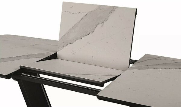 Armani Ceramic Kiterjeszthető Étkezőasztal - Fehér Márvány Hatású/Fekete Matt - 160(220)x90 cm