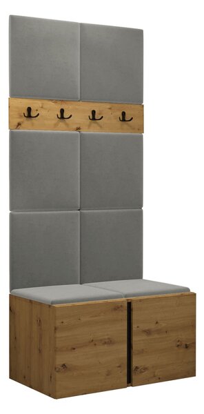 Előszoba garnitúra Pinis IV, 186x84x46cm, Artisan tölgy, Kárpit, Laminált forgácslap