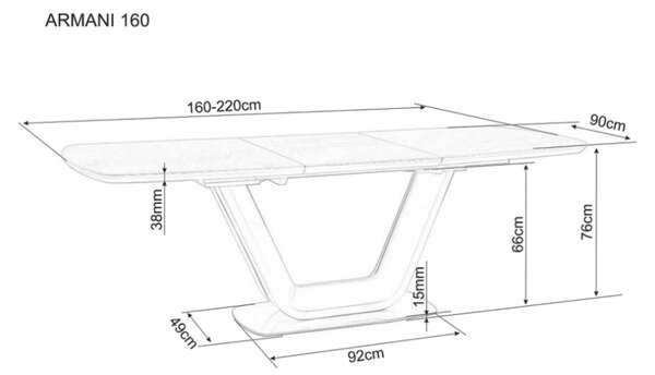 Armani bővíthető kerámia asztal fekete 160-220cm