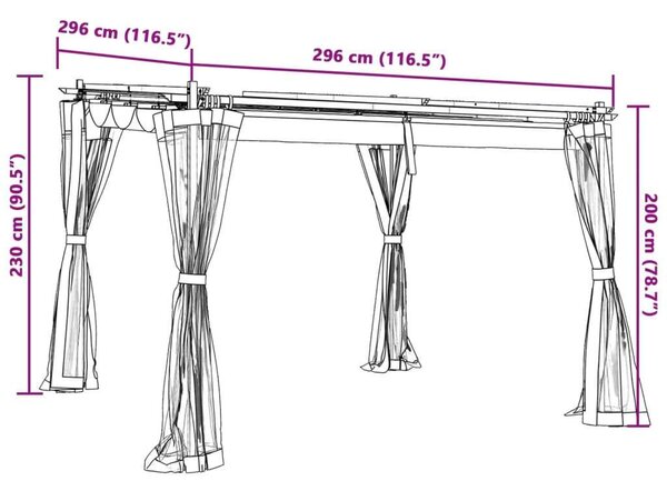 VidaXL Pavilon - Acél - 3x3m - Krémszínű