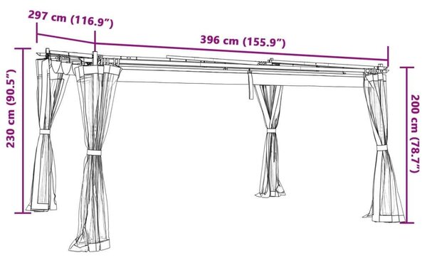 VidaXL Kerti Pavilon - Hálós Oldalakkal - 4x3m