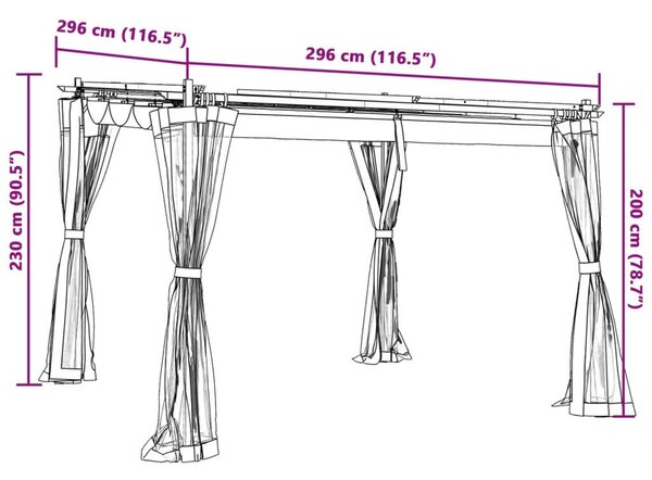 VidaXL Pavilon - Acél - 3x3m - Krémszínű