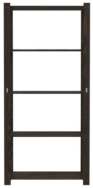5 szintes fekete tömör fenyőfa tárolóállvány 80x38x170 cm