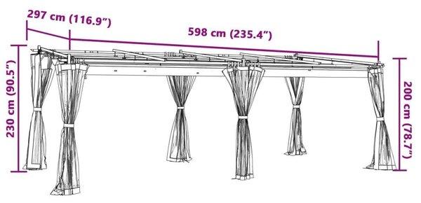 Vidaxl Kerti Pavilon - Acél, 6x3m