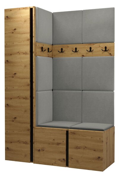 Előszoba garnitúra Pinis IX, 186x124x46cm, Artisan tölgy, Kárpit, Laminált forgácslap