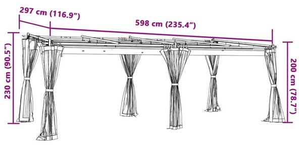 VidaXL Kerti Pavilon - Hálós Oldalakkal - 6x3m