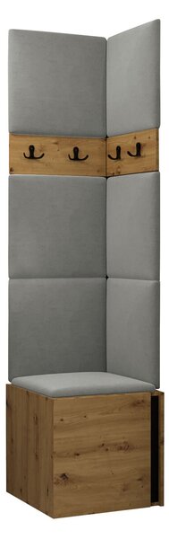 Előszoba garnitúra Pinis XXI, 186x42x46cm, Artisan tölgy, Fekete, Kárpit, Laminált forgácslap