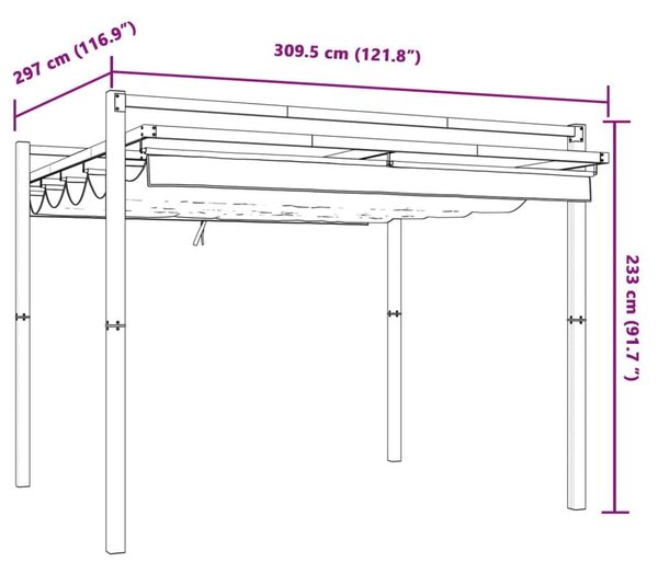 VidaXL Alumínium Kerti Pavilon - Behúzható Tető - 3x3 m