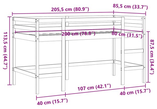 VidaXL viaszbarna tömör fenyőfa gyerek galériaágy létrával 80 x 200 cm