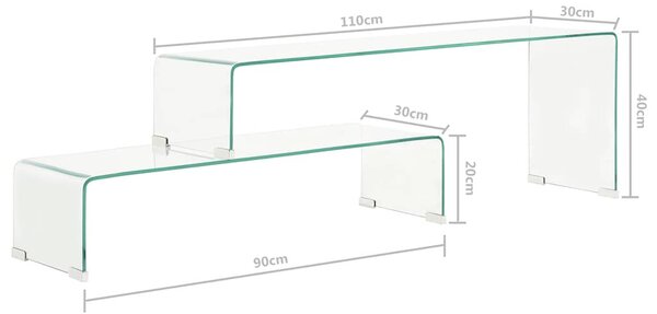 Kétrészes edzett üveg dohányzóasztal 90x30x20/110x30x40 cm