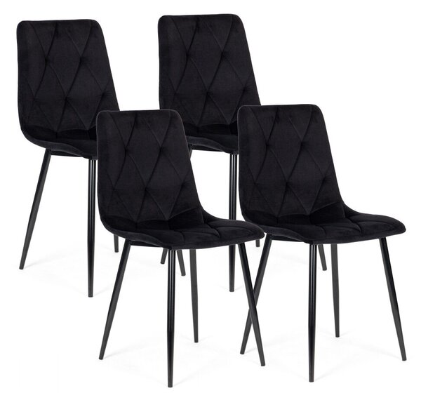 ModernHome Bársony Étkezőszék - 4 db - Fekete