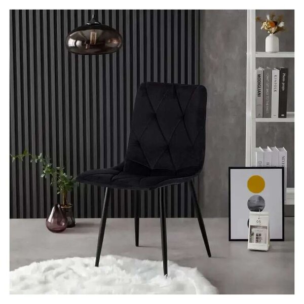 ModernHome Bársony Étkezőszék - 4 db - Fekete
