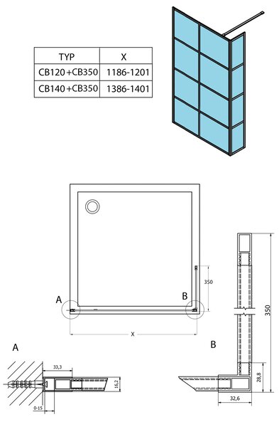 Gelco Gelco, CURE BLACK kiegészítő panel 350 mm, átlátszó üveg, CB350