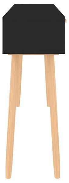Fekete tömör fenyő és természetes rattan kisasztal 105x30x75 cm