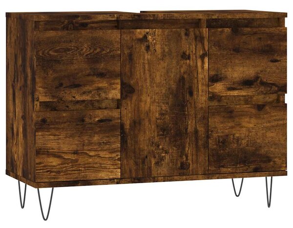 Füstös tölgy színű szerelt fa fürdőszobaszekrény 80x33x60 cm