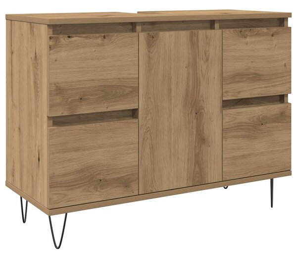 Kézműves tölgy színű szerelt fa mosdószekrény 80 x 33 x 60 cm