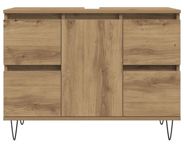 Kézműves tölgy színű szerelt fa mosdószekrény 80 x 33 x 60 cm